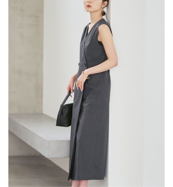 NOBLE「《セットアップ対応》【洗える】麻ストレッチロングジレワンピース」|ワンピース|