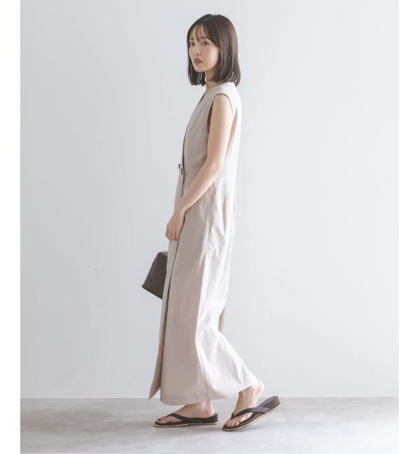 NOBLE「《セットアップ対応》【洗える】麻ストレッチロングジレワンピース」|ワンピース|