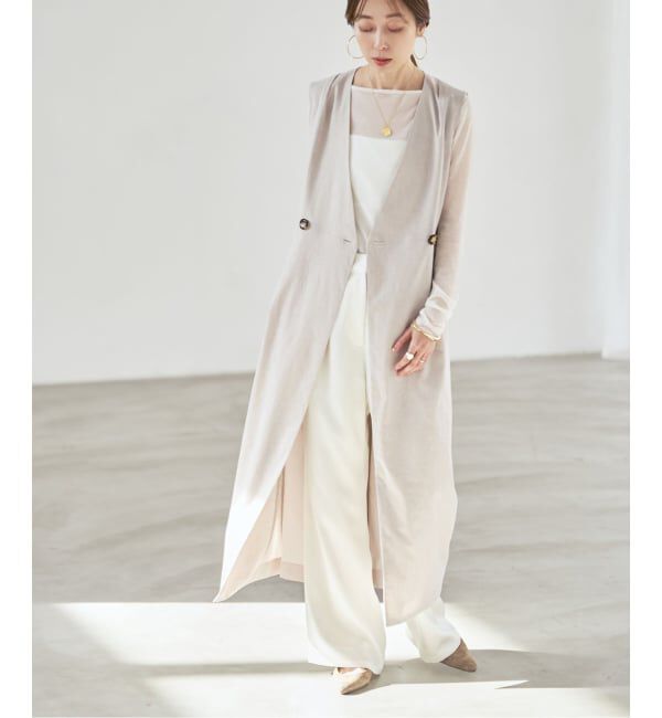 NOBLE「《セットアップ対応》【洗える】麻ストレッチロングジレワンピース」|ワンピース|