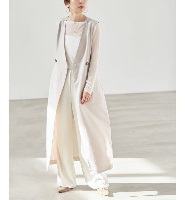 NOBLE「《セットアップ対応》【洗える】麻ストレッチロングジレワンピース」|ワンピース|