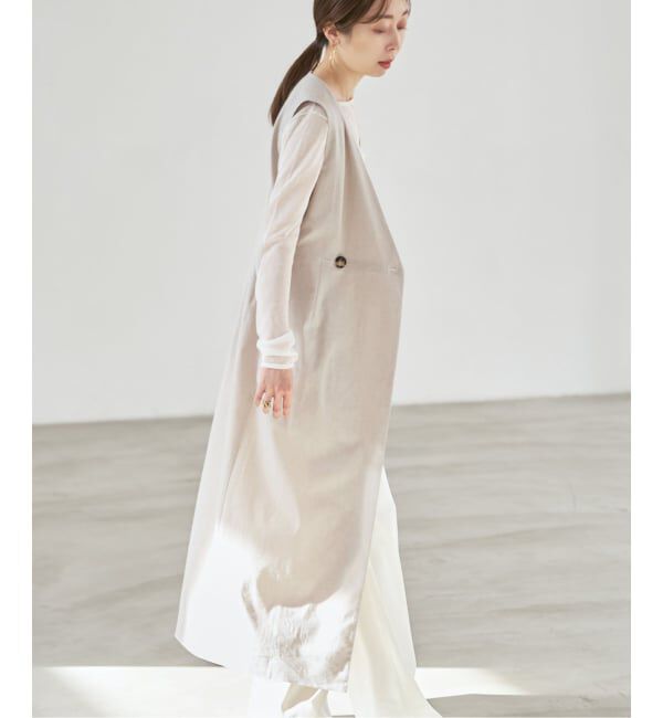 NOBLE「《セットアップ対応》【洗える】麻ストレッチロングジレワンピース」|ワンピース|