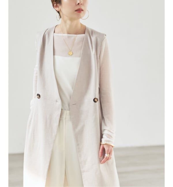 NOBLE「《セットアップ対応》【洗える】麻ストレッチロングジレワンピース」|ワンピース|
