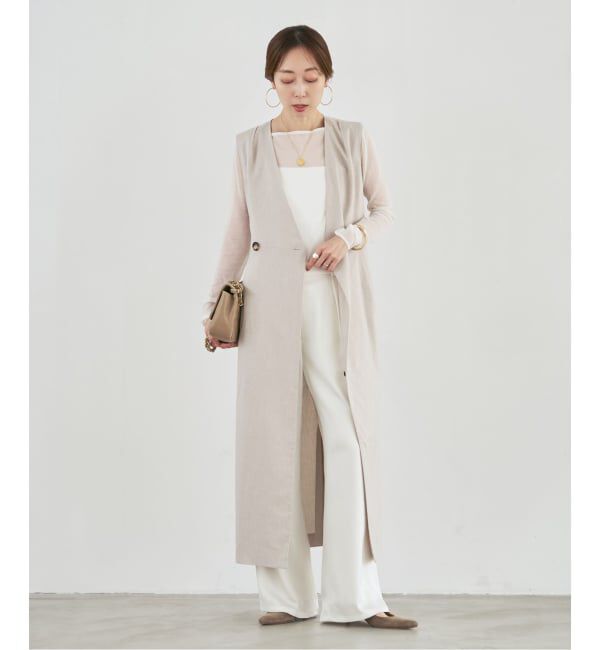 NOBLE「《セットアップ対応》【洗える】麻ストレッチロングジレワンピース」|ワンピース|