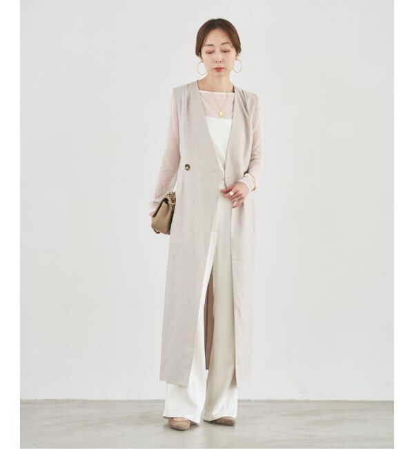 NOBLE「《セットアップ対応》【洗える】麻ストレッチロングジレワンピース」|ワンピース|