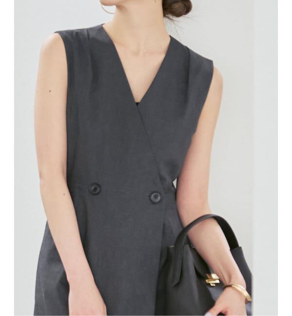 NOBLE「《セットアップ対応》【洗える】麻ストレッチロングジレワンピース」|ワンピース|