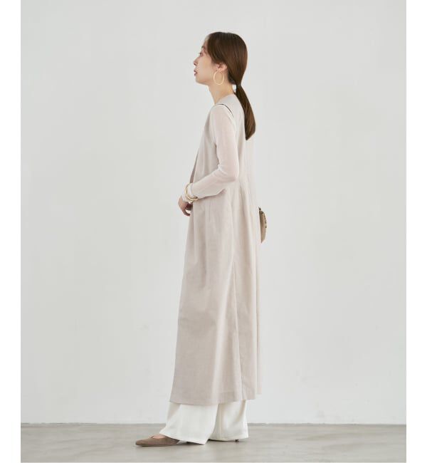 NOBLE「《セットアップ対応》【洗える】麻ストレッチロングジレワンピース」|ワンピース|