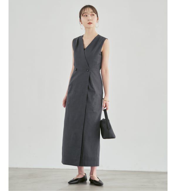NOBLE「《セットアップ対応》【洗える】麻ストレッチロングジレワンピース」|ワンピース|