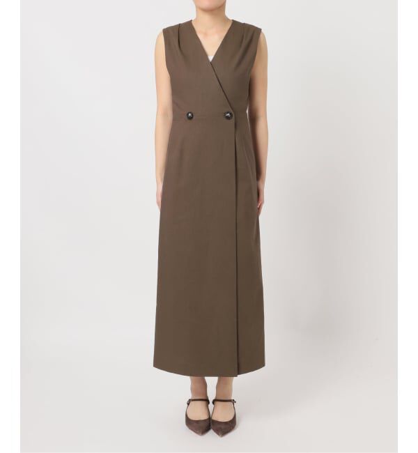 NOBLE「《セットアップ対応》【洗える】麻ストレッチロングジレワンピース」|ワンピース|