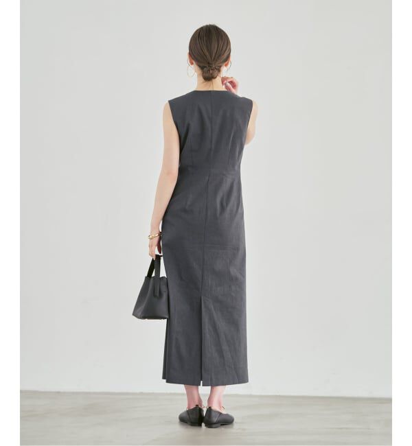 NOBLE「《セットアップ対応》【洗える】麻ストレッチロングジレワンピース」|ワンピース|