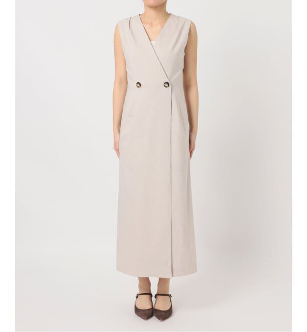 NOBLE「《セットアップ対応》【洗える】麻ストレッチロングジレワンピース」|ワンピース|