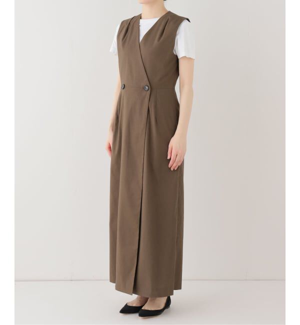 NOBLE「《セットアップ対応》【洗える】麻ストレッチロングジレワンピース」|ワンピース|