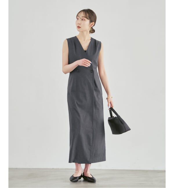 NOBLE「《セットアップ対応》【洗える】麻ストレッチロングジレワンピース」|ワンピース|