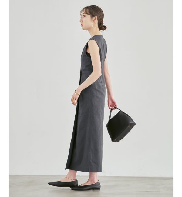 NOBLE「《セットアップ対応》【洗える】麻ストレッチロングジレワンピース」|ワンピース|