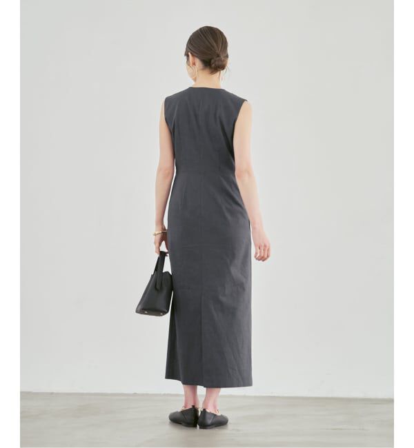 NOBLE「《セットアップ対応》【洗える】麻ストレッチロングジレワンピース」|ワンピース|