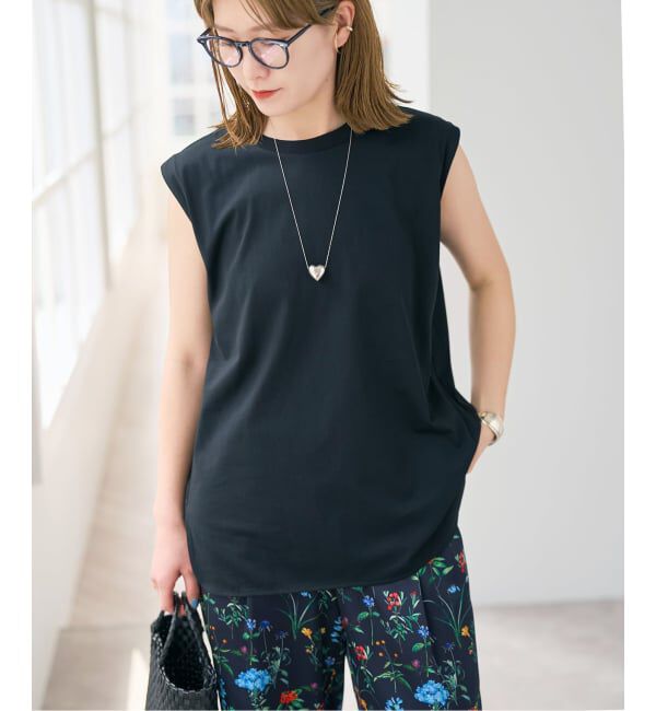Spick and Span「汗染み防止ファインコットンノースリTシャツ」|Tシャツ・カットソー|ブラック