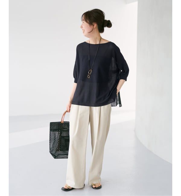 Spick and Span「《WEB限定カラー有り / 追加》ICE FINE 5分袖ボートネックニット」|ニット・セーター|