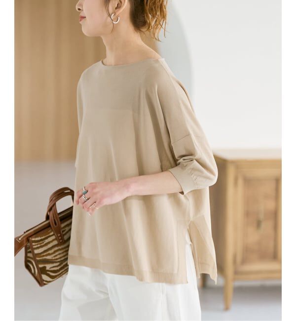 Spick and Span「《WEB限定カラー有り / 追加》ICE FINE 5分袖ボートネックニット」|ニット・セーター|ベージュ