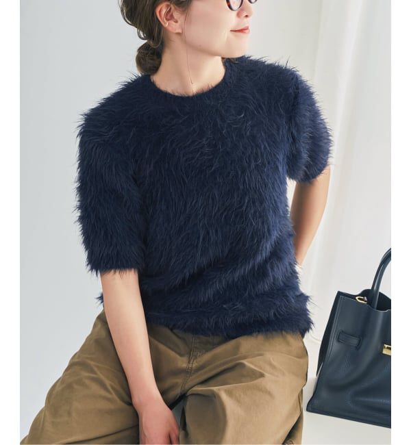 Spick and Span「《新色 / 追加予約》フェザーヤーンハーフスリーブニット」|ニット・セーター|