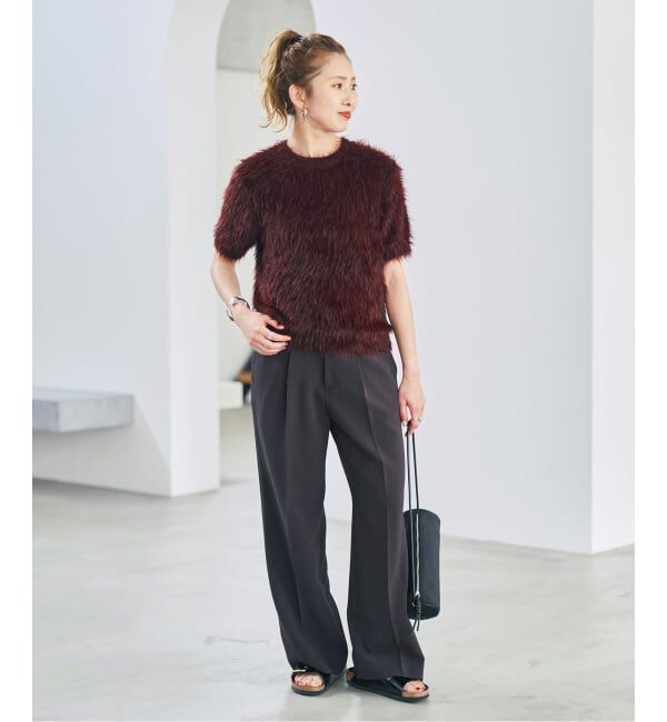 Spick and Span「《新色 / 追加予約》フェザーヤーンハーフスリーブニット」|ニット・セーター|