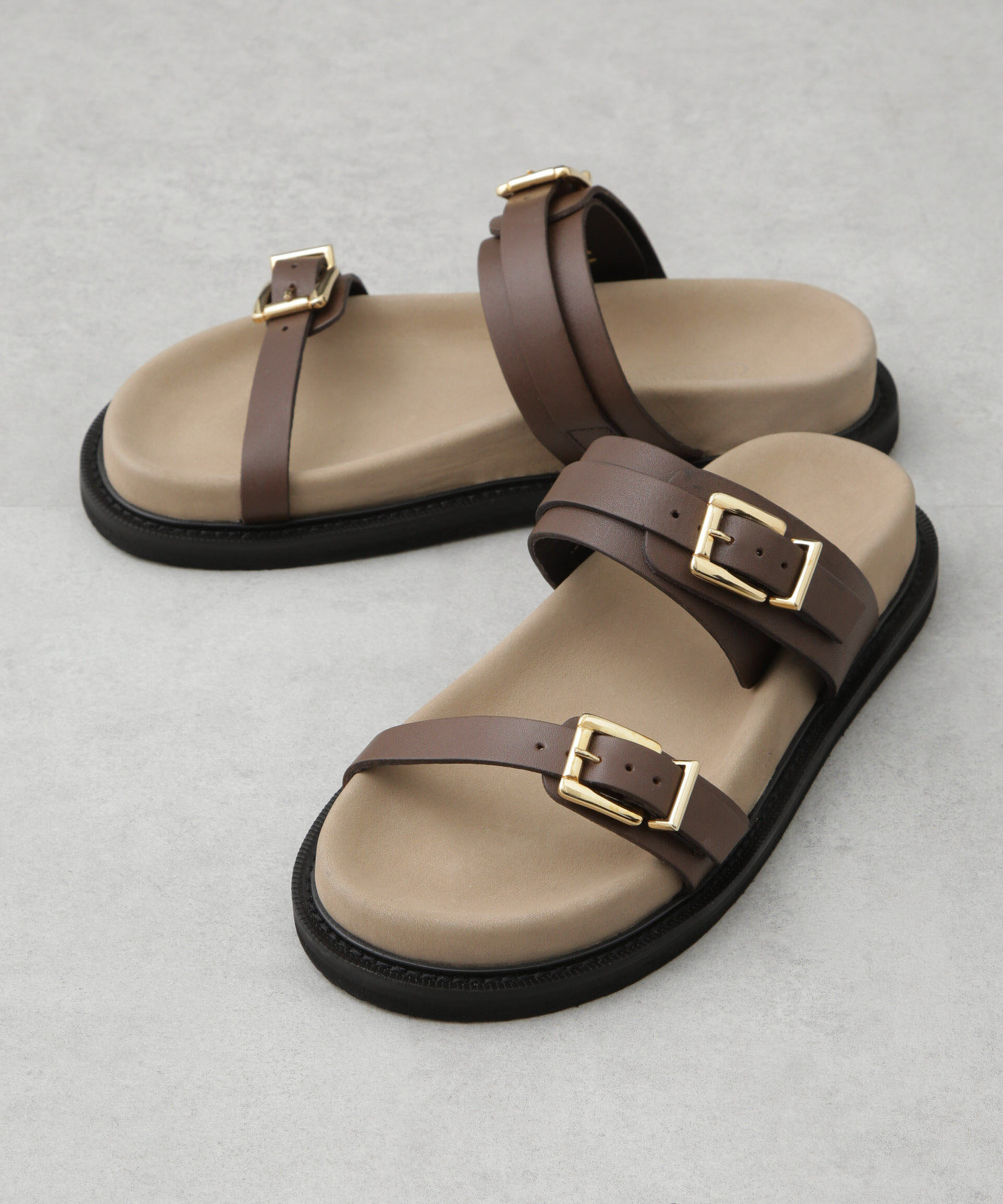 NANO universe「CAMINANDO/DOUBLE BUCKLE SANDALS」|サンダル|ブラウン