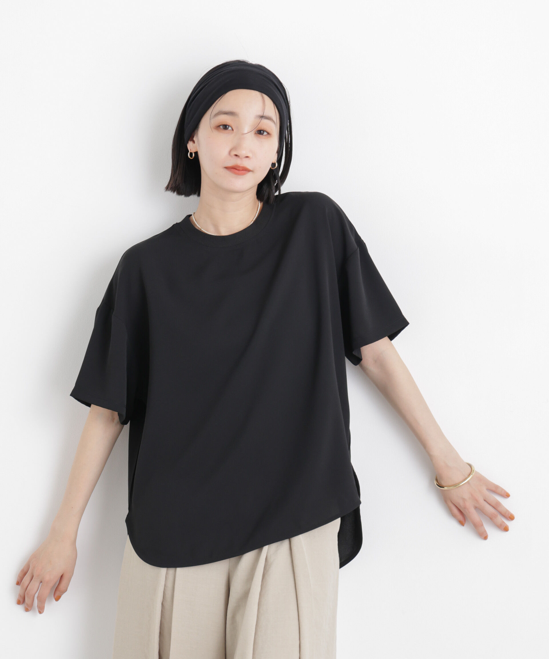 NANO universe「カットジョーゼットラウンドヘムTブラウス」|Tシャツ・カットソー|