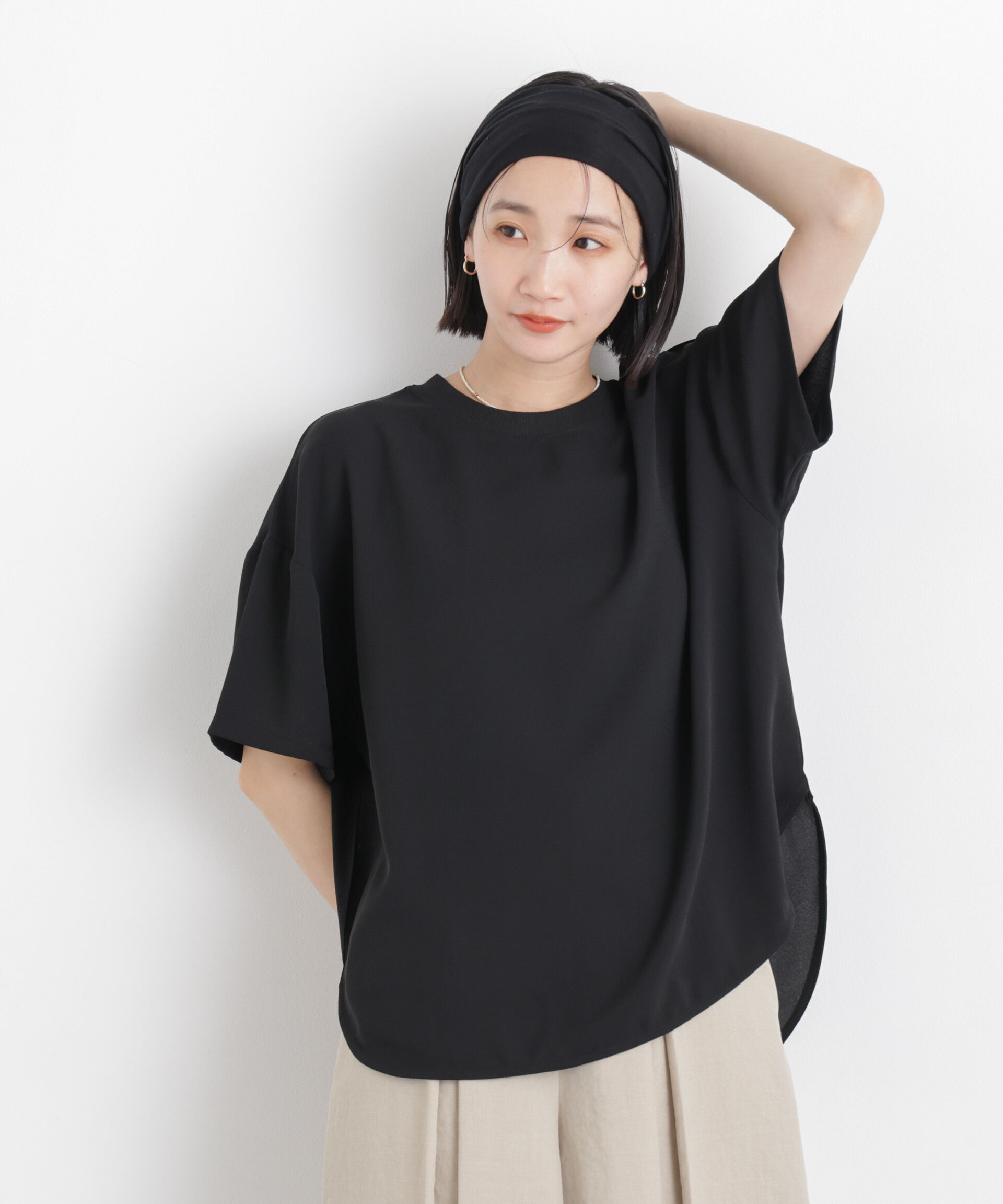 NANO universe「カットジョーゼットラウンドヘムTブラウス」|Tシャツ・カットソー|