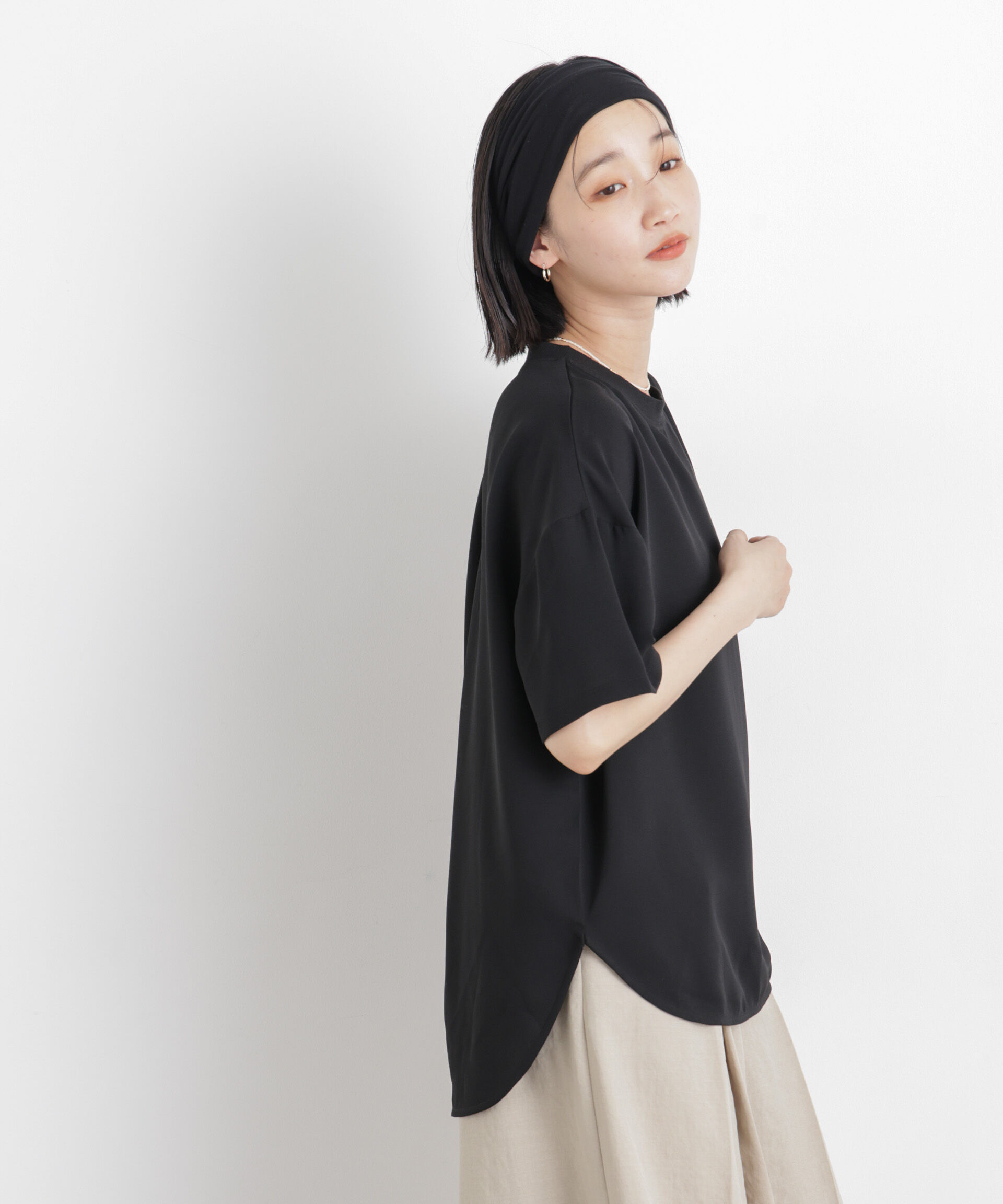 NANO universe「カットジョーゼットラウンドヘムTブラウス」|Tシャツ・カットソー|