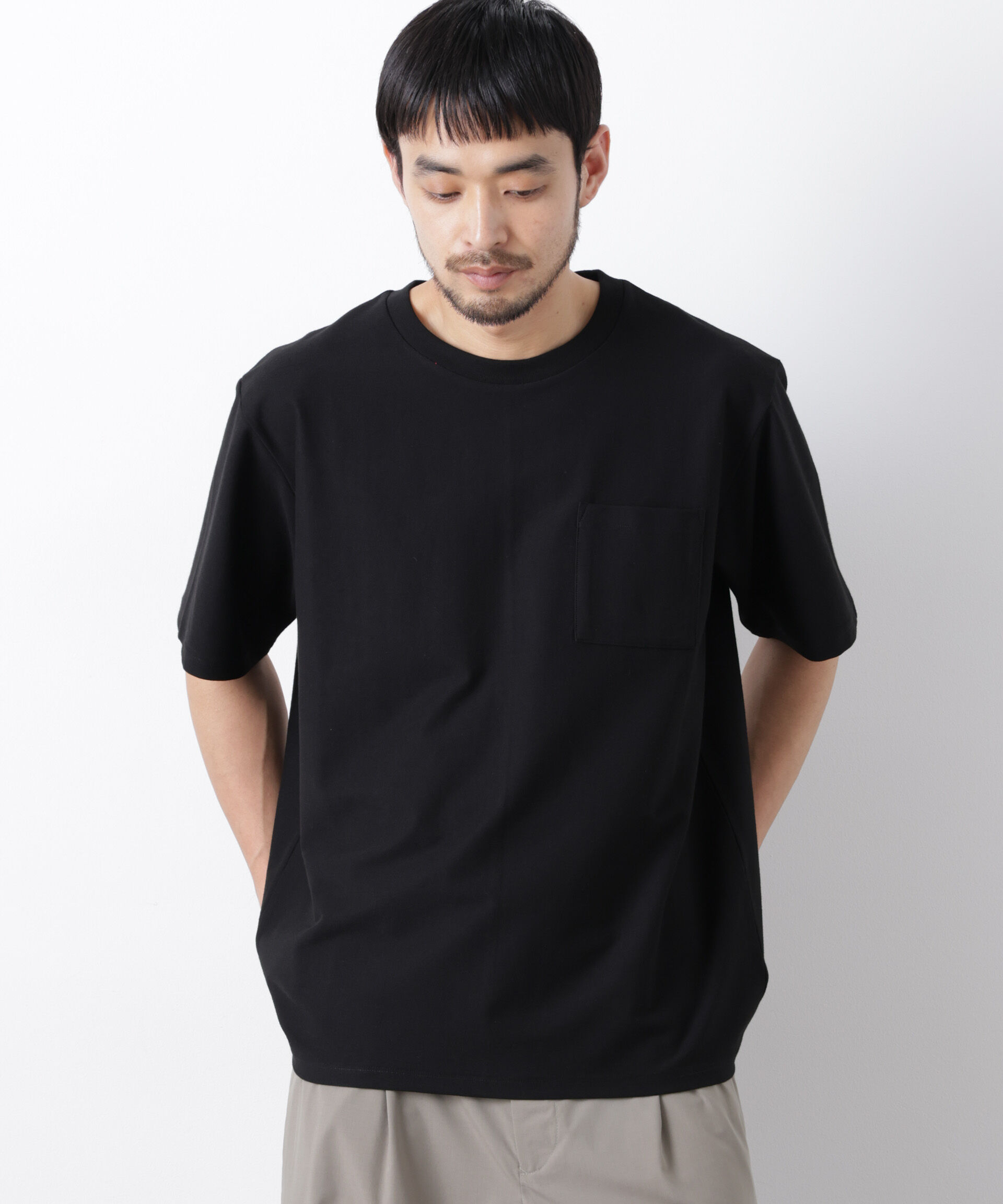 NANO universe「｢Meaningful Continuity｣coveross(R) ﾂｲﾙ調 冷感ﾌﾟﾚｰﾃｨﾝｸﾞ天竺 ﾎﾟ  」|Tシャツ・カットソー|