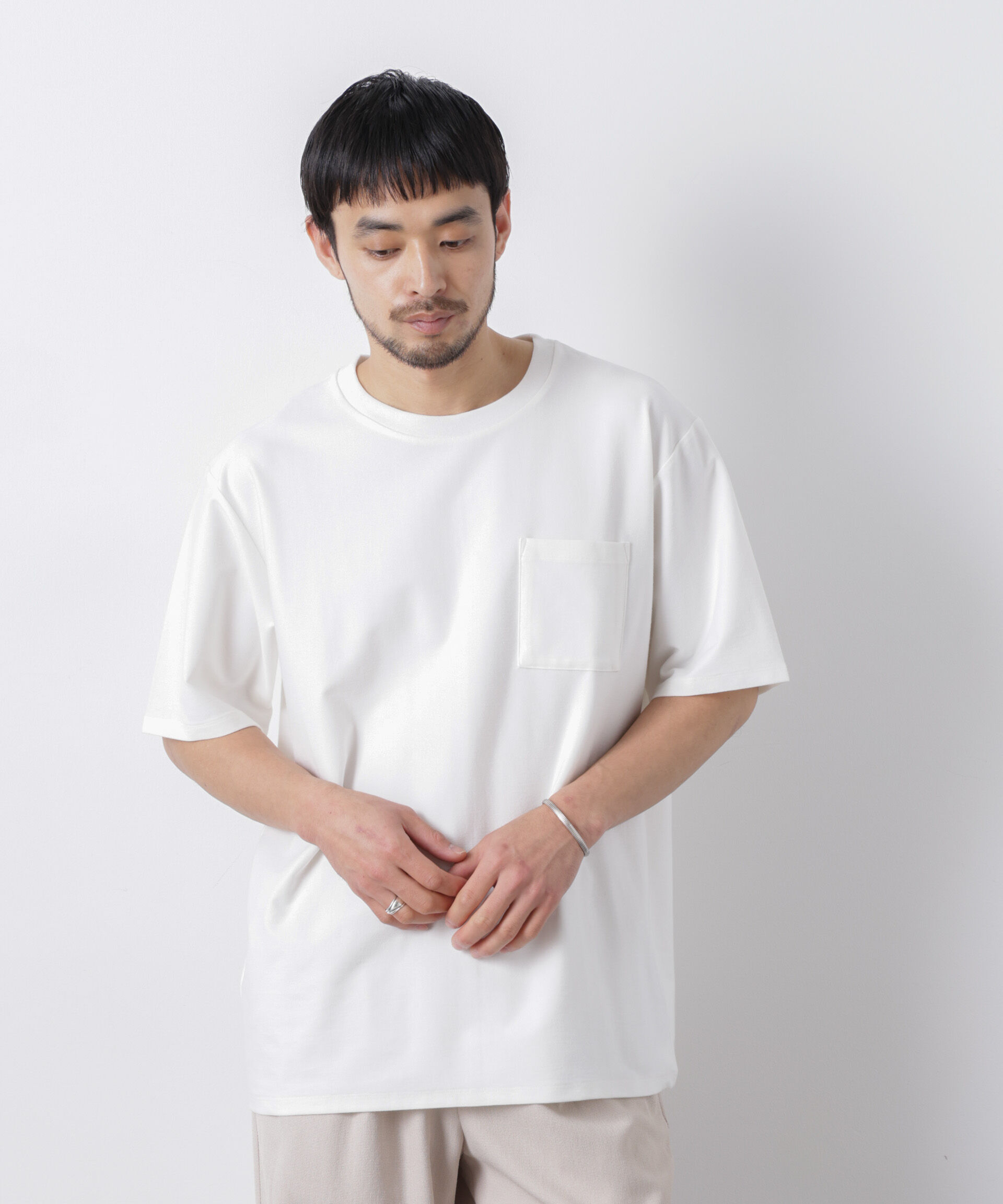 NANO universe「｢Meaningful Continuity｣coveross(R) ﾂｲﾙ調 冷感ﾌﾟﾚｰﾃｨﾝｸﾞ天竺 ﾎﾟ  」|Tシャツ・カットソー|