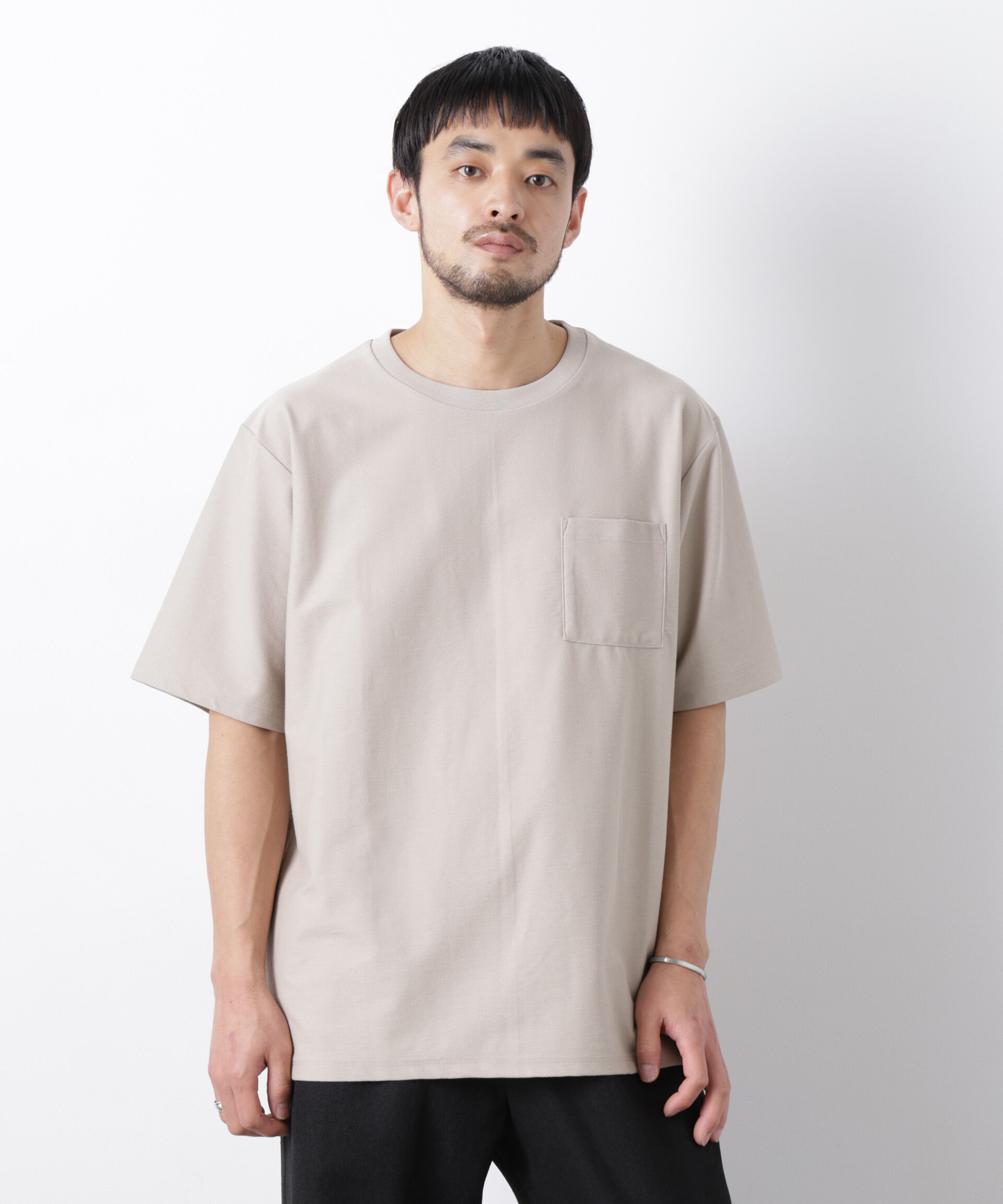 NANO universe「｢Meaningful Continuity｣coveross(R) ﾂｲﾙ調 冷感ﾌﾟﾚｰﾃｨﾝｸﾞ天竺 ﾎﾟ  」|Tシャツ・カットソー|ベージュ