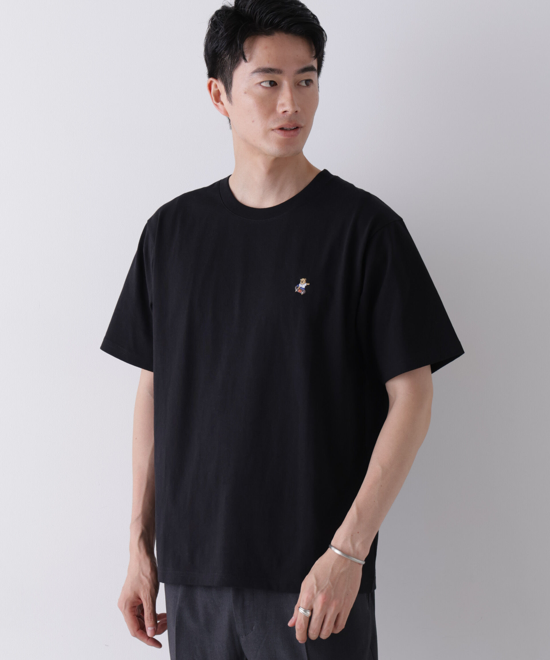 NANO universe「ナノベアCOOL Tシャツ 半袖1  SK8」|Tシャツ・カットソー|ブラック