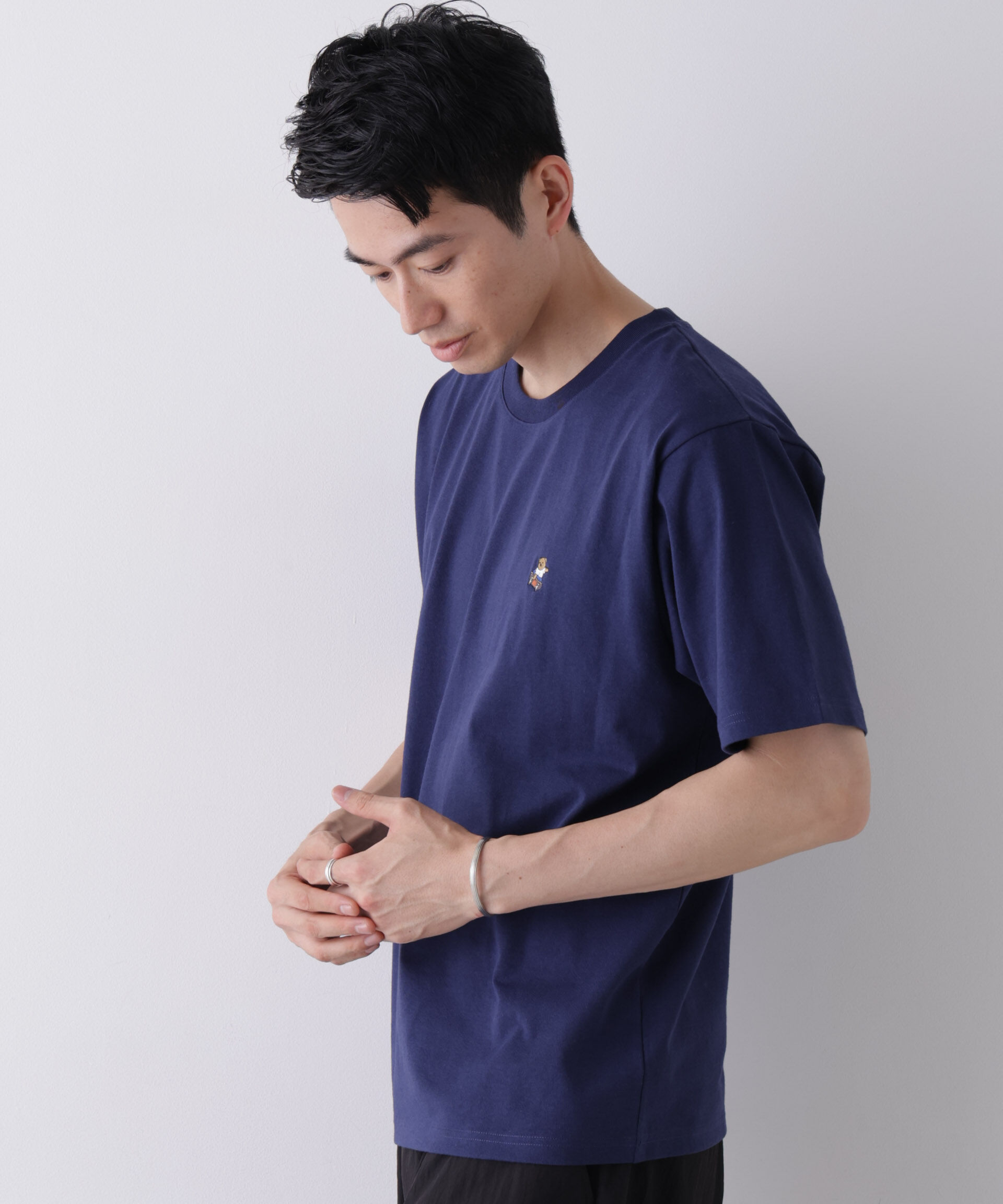 NANO universe「ナノベアCOOL Tシャツ 半袖1  SK8」|Tシャツ・カットソー|ネイビー
