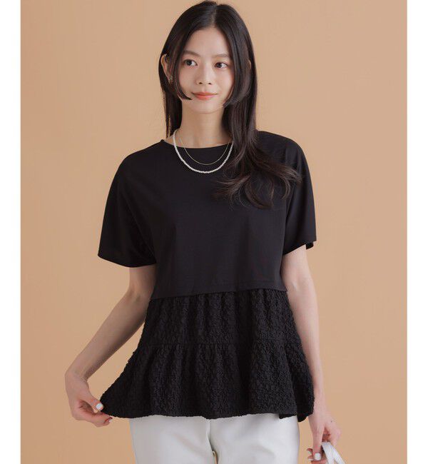 組曲「パフジャカードコンビジャージー ペプラムカットソー」|Tシャツ・カットソー|