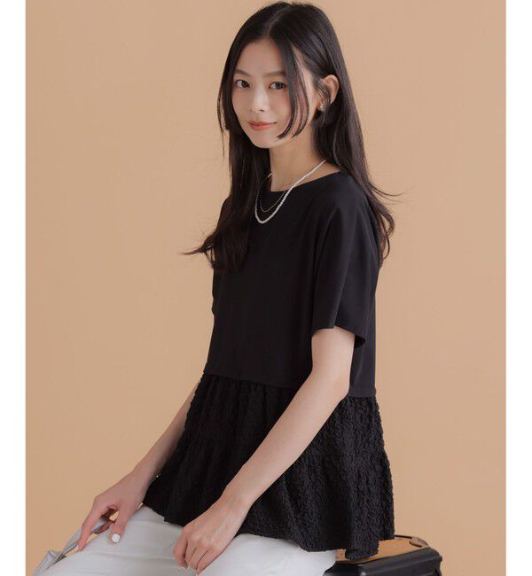 組曲「パフジャカードコンビジャージー ペプラムカットソー」|Tシャツ・カットソー|