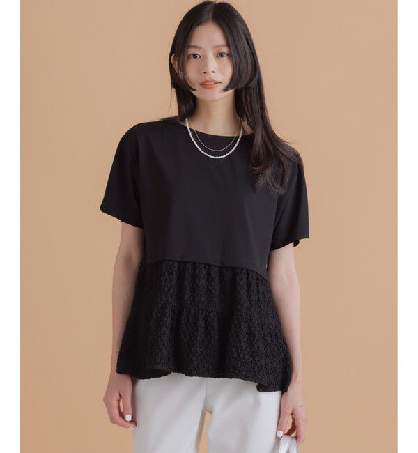 組曲「パフジャカードコンビジャージー ペプラムカットソー」|Tシャツ・カットソー|