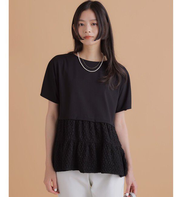 組曲「パフジャカードコンビジャージー ペプラムカットソー」|Tシャツ・カットソー|