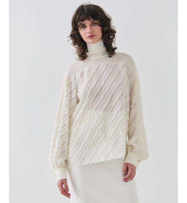 BEIGE,「【洗える】BANKSIA / ニットコンビカットジャカードブラウス」|シャツ・ブラウス|