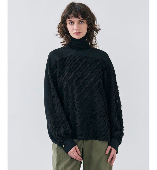 BEIGE,「【洗える】BANKSIA / ニットコンビカットジャカードブラウス」|シャツ・ブラウス|Black