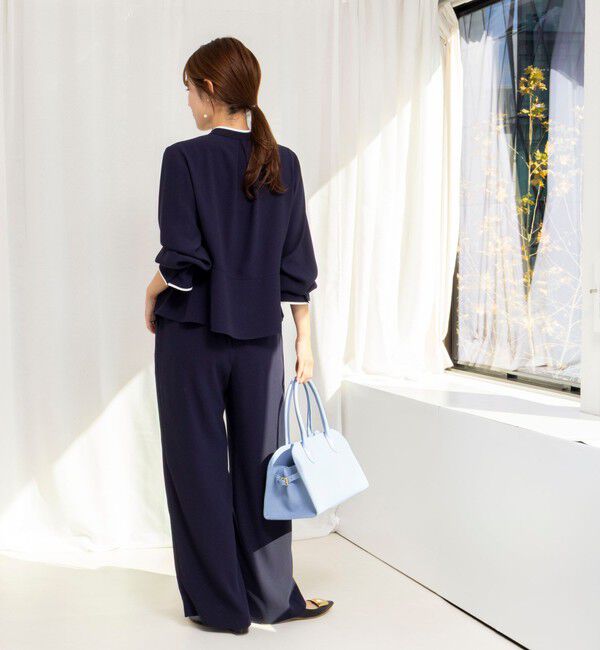 NOLLEY'S「《セットアップ対応》ウォッシャブルストレッチジョーゼットボウタイ風ペプラムブラウス」|シャツ・ブラウス|