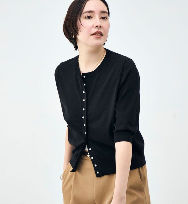 NOLLEY'S「《UVカット》コットンテックス6分袖カーディガン」|カーディガン|ブラック