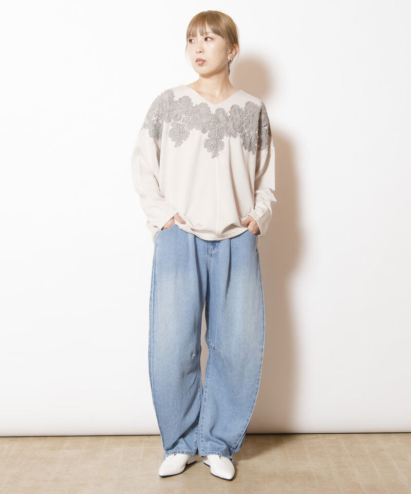  「レースモチーフVネックプルオーバー」|Tシャツ・カットソー|