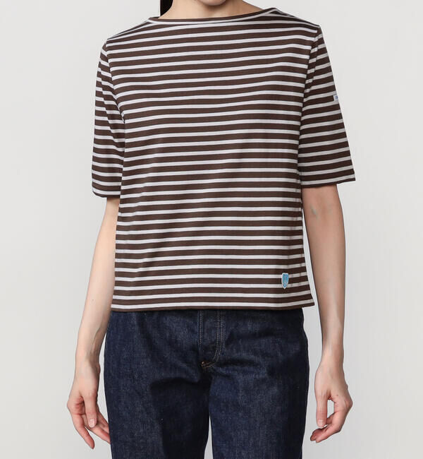  「ORCIVAL | コットン ボートネックハーフスリーブTシャツ WOMEN」|Tシャツ・カットソー|BROWN系1