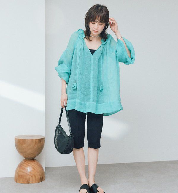  「【a Nice （ア ・ニース）】リネンギャザーブラウス」|シャツ・ブラウス|