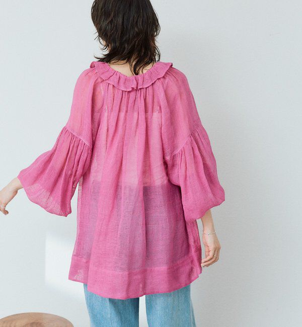  「【a Nice （ア ・ニース）】リネンギャザーブラウス」|シャツ・ブラウス|