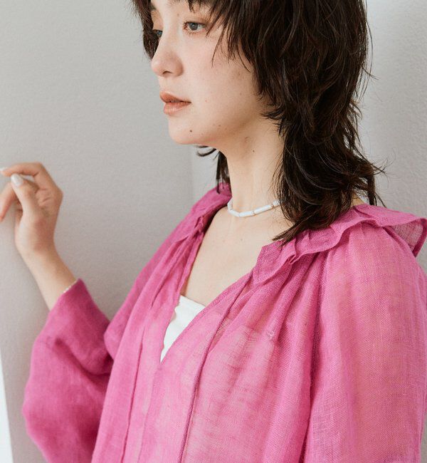  「【a Nice （ア ・ニース）】リネンギャザーブラウス」|シャツ・ブラウス|