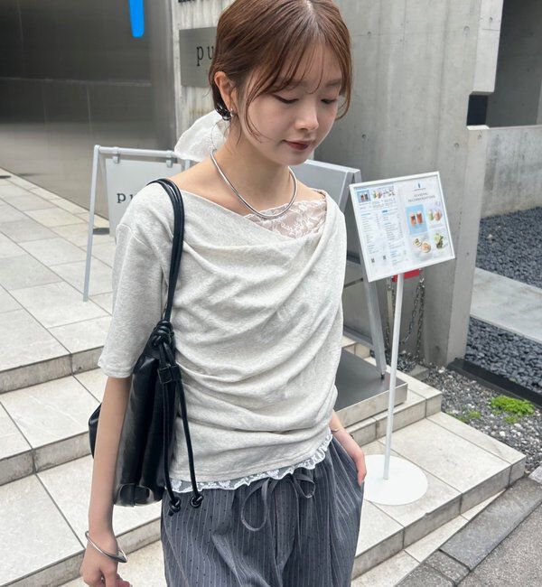  「レースドッキングオフショル半袖Tシャツ」|Tシャツ・カットソー|