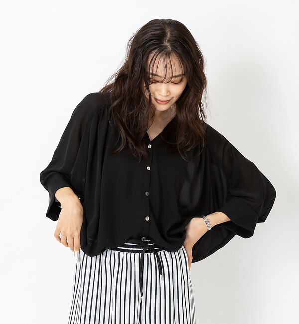 qualite「【STORY&times;qualite】ジョーゼットカーデブラウス」|シャツ・ブラウス|ブラック