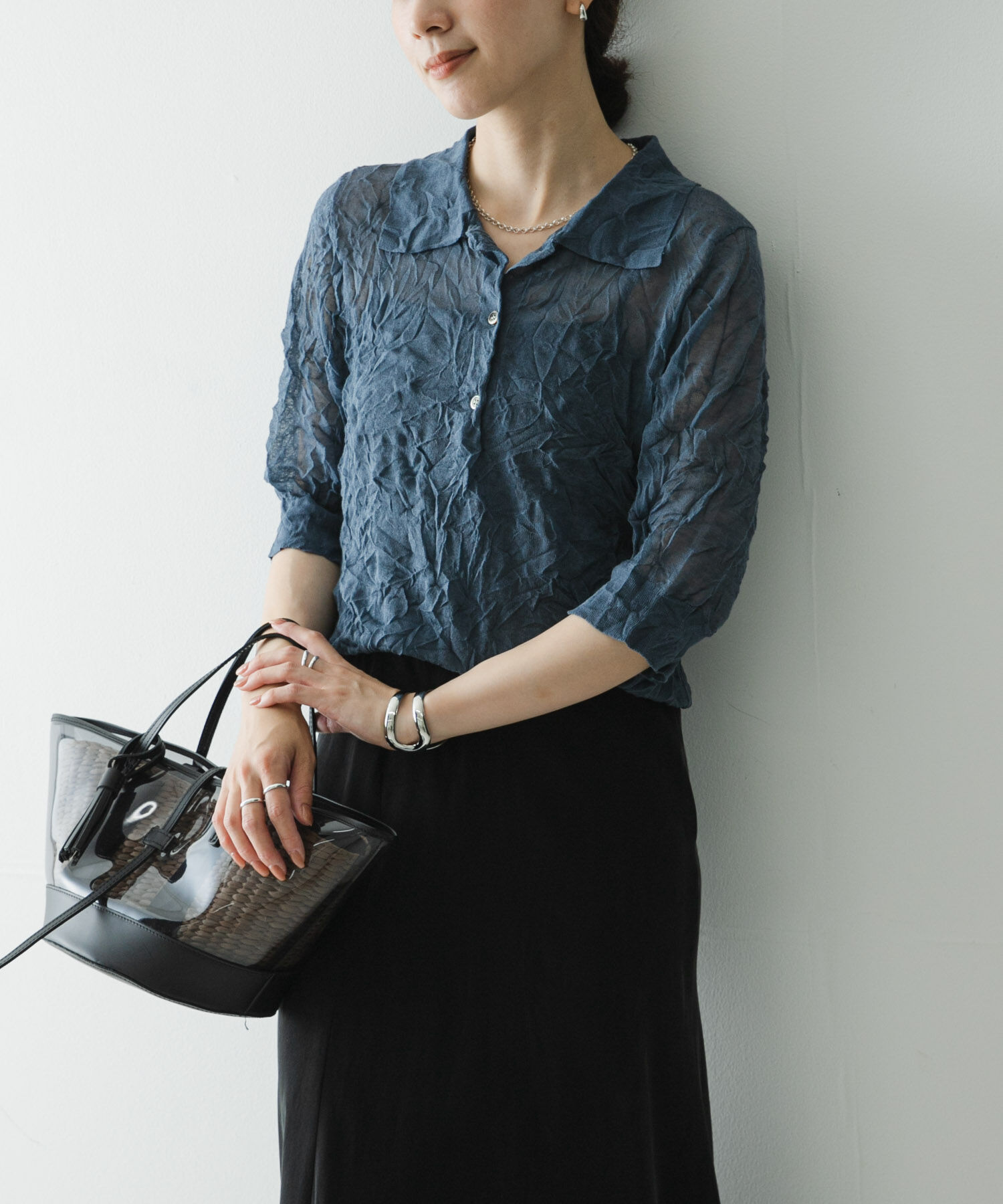 URBAN RESEARCH「new basic　リネン混ワッシャーシャツカラーニット」|ニット・セーター|グレー系その他