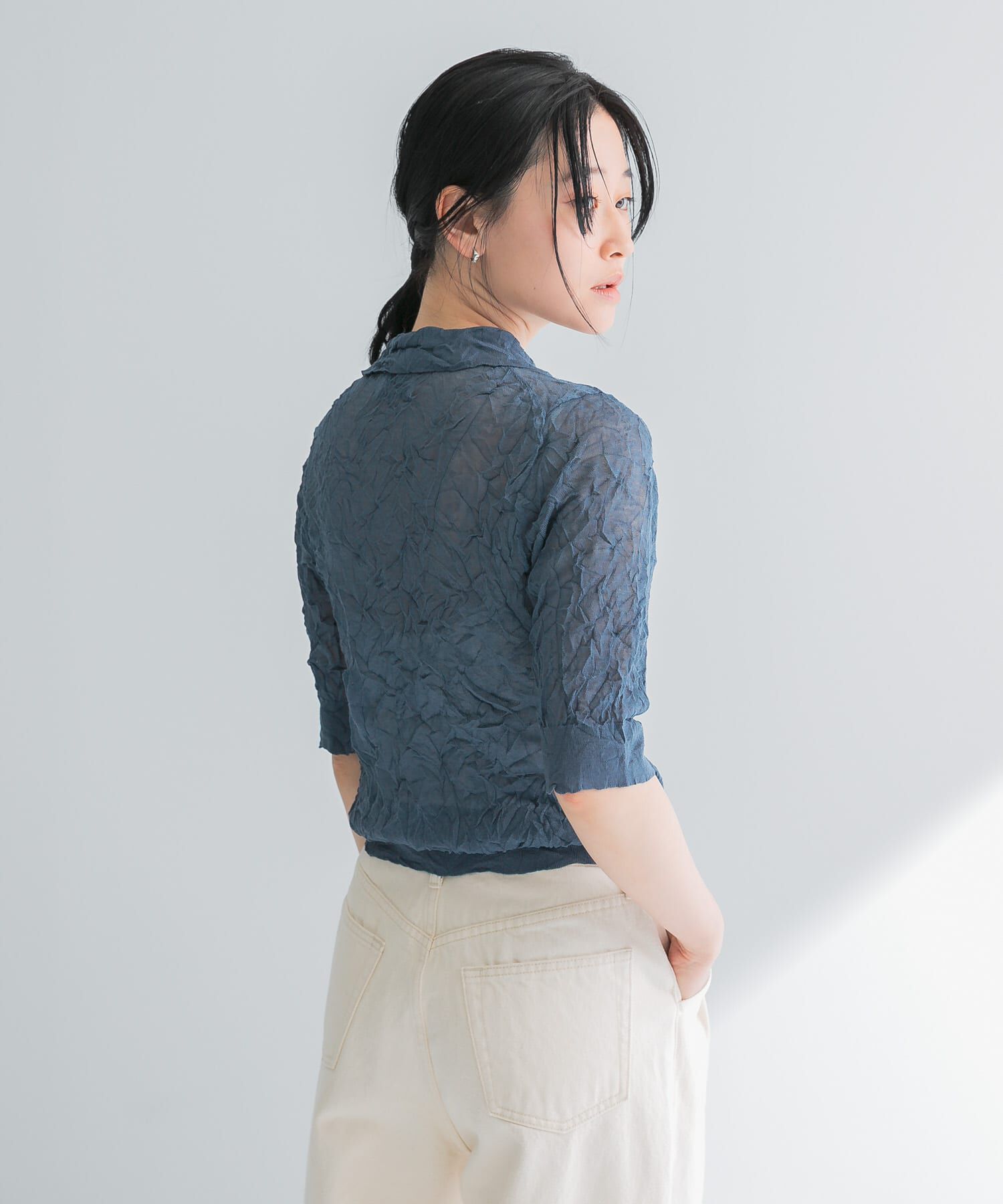 URBAN RESEARCH「new basic　リネン混ワッシャーシャツカラーニット」|ニット・セーター|