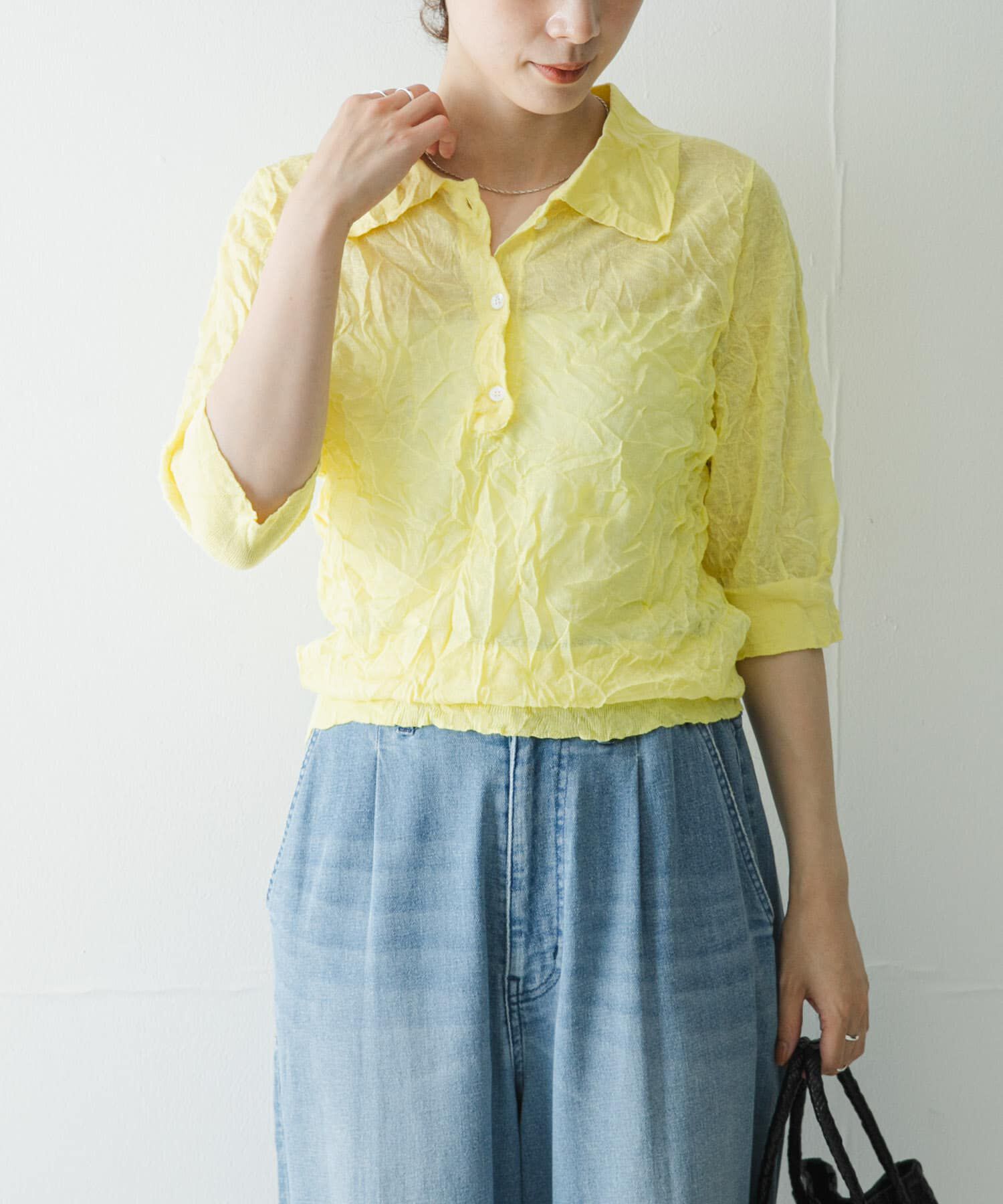 URBAN RESEARCH「new basic　リネン混ワッシャーシャツカラーニット」|ニット・セーター|
